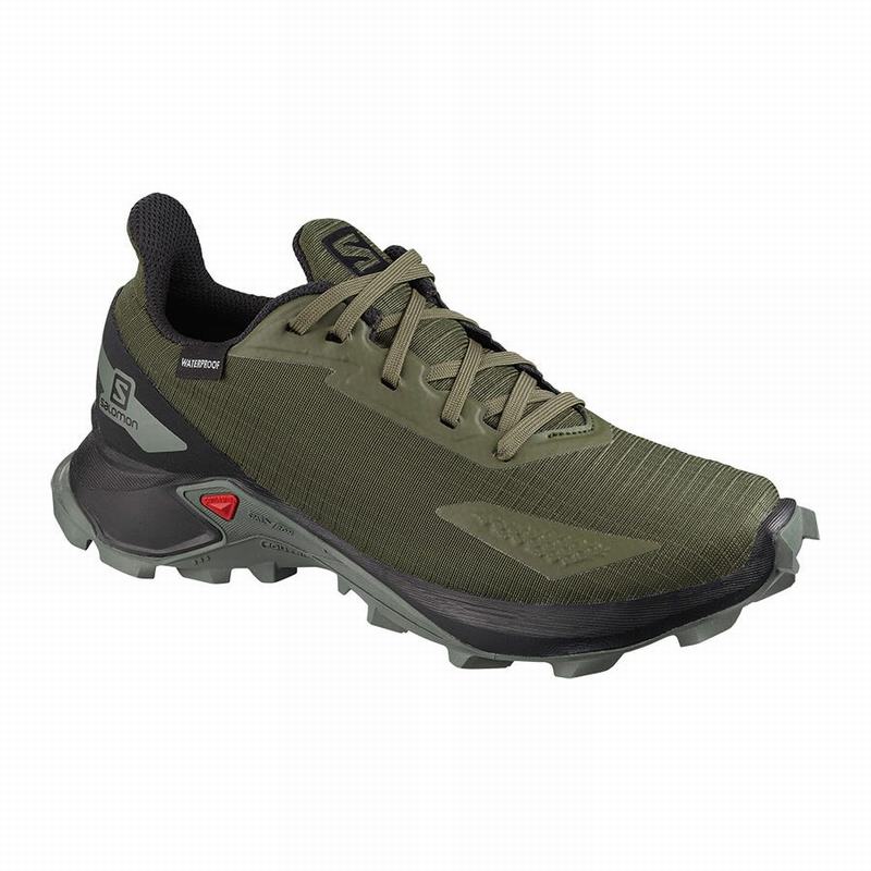 Salomon Israel ALPHACROSS BLAST CLIMASALOMON™ WATERPROOF - Kids Trail Running Shoes - Olive/Black (K